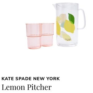 Kate Spade New York Kitchen Lemon Pitcher and Set of 2 cups. Brand new in box